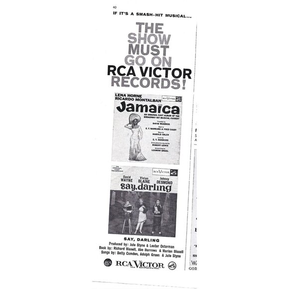 Vintage RCA Victor Jamaica Say Darling Original Cast Print Advertisement 1959 - Picture 1 of 2